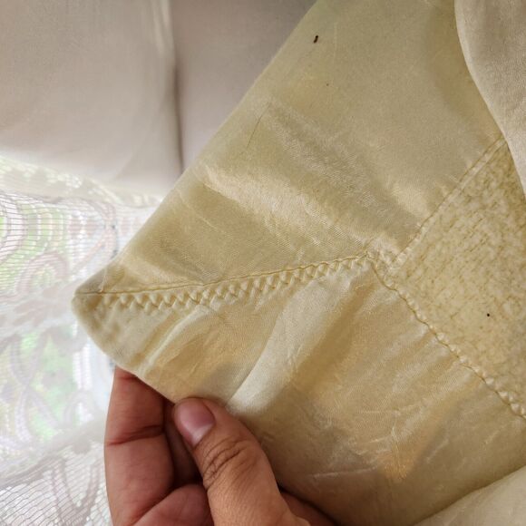 Vintage Baby Blanket Yellow Thermal Felt Fleece Satin Lining Classic Nursery - Picture 6 of 11